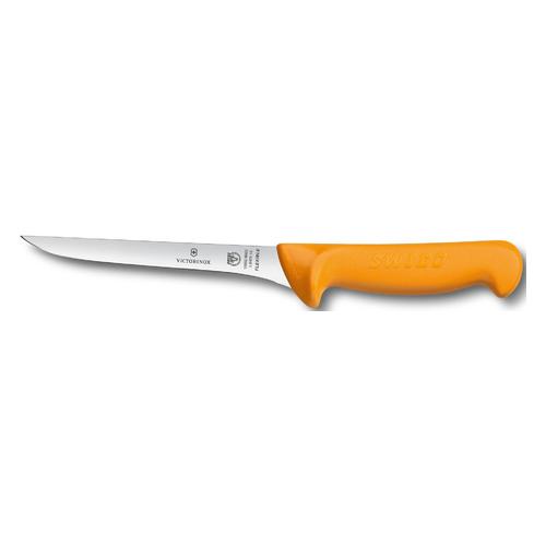 

Нож кухонный Victorinox Swibo, обвалочный, для мяса, 130мм, заточка прямая, стальной, желтый [5.8409.13], Swibo