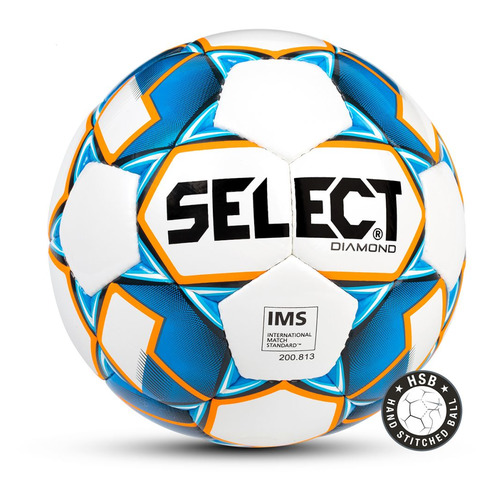 

Мяч футбольный SELECT Diamond IMS, для газона, 5-й размер, белый/cиний [ут-00019723], Diamond IMS