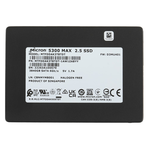 

SSD накопитель Crucial 5300 Max MTFDDAK3T8TDT-1AW1ZABYY 3.8ТБ, 2.5", SATA III, MTFDDAK3T8TDT-1AW1ZABYY