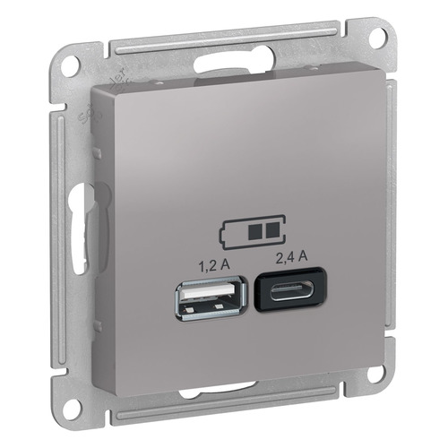 фото Розетка usb schneider electric atlasdesign atn000339 скрыт. ip20 алюминий (упак.:1шт)