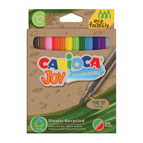 

Упаковка фломастеров Carioca Joy EcoFamily, смываемые, 12 цв., коробка с европодвесом [43100] 24 шт./кор., EcoFamily