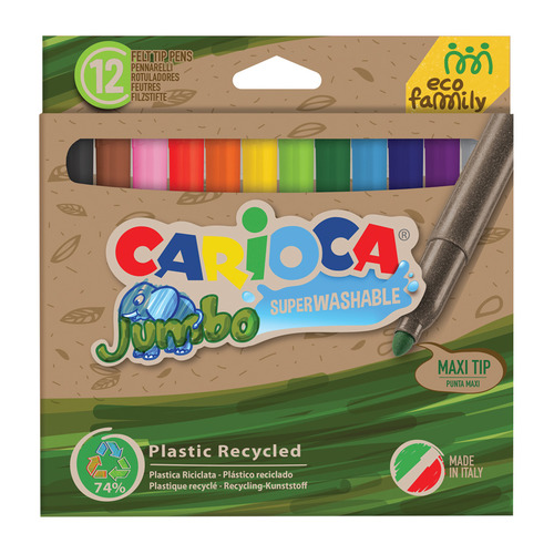 

Упаковка фломастеров Carioca Jumbo EcoFamily, смываемые, 12 цв., коробка с европодвесом [43101], EcoFamily