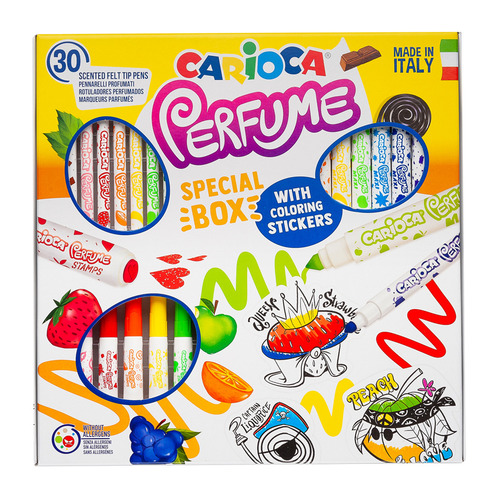 

Упаковка фломастеров Carioca Perfume Special Box, смываемые, 30 цв., коробка с европодвесом [43082], Perfume Special Box