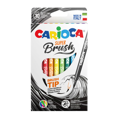 

Упаковка фломастеров Carioca Super Brush, смываемые, 10 цв., коробка с европодвесом [42937], Super Brush