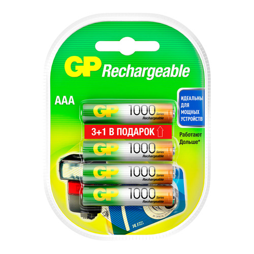 

AAA Аккумулятор GP 100AAAHC3/1, 4 шт. 1000мAч, 100AAAHC3/1