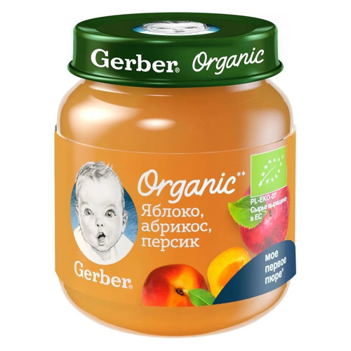 

Пюре GERBER Organic, фруктовое, Яблоко абрикос персик, с 5 месяцев, 125 г [12386145], Яблоко абрикос персик