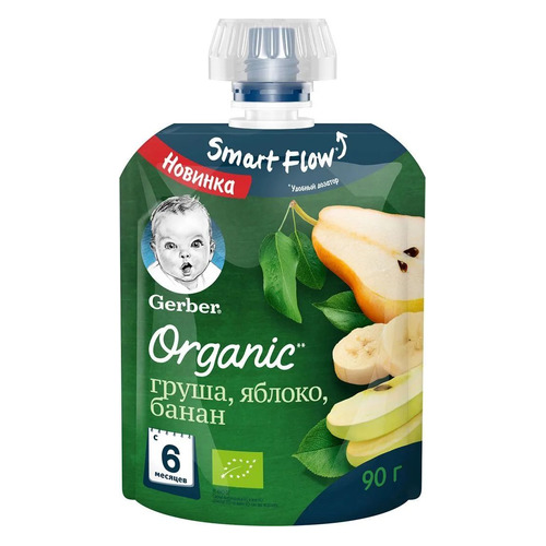 

Пюре GERBER Organic, фруктовое, Груша яблоко банан, с 6 месяцев, 90 г [12462561], Груша яблоко банан