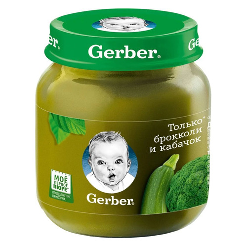 

Пюре GERBER овощное, Только брокколи и кабачок, с 4 месяцев, 130 г [12223608], Только брокколи и кабачок