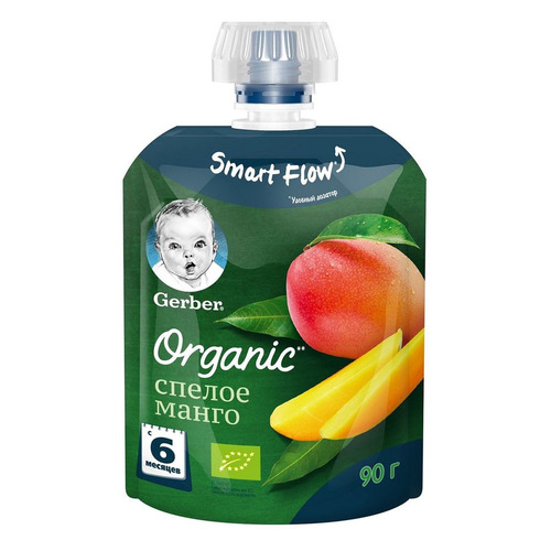 

Пюре GERBER Organic, фруктовое, Спелое манго, с 6 месяцев, 90 г [12319588], Спелое манго