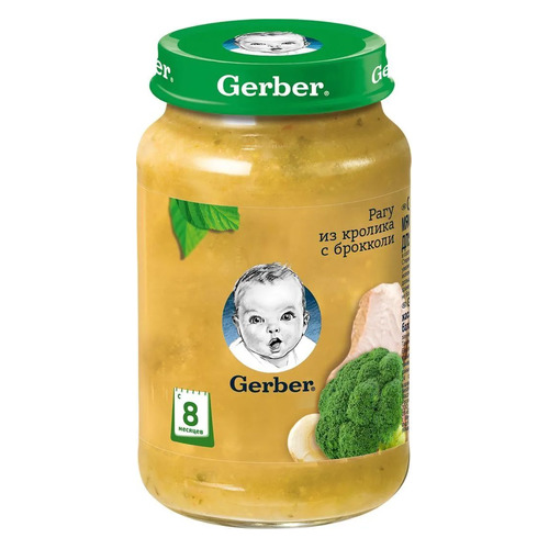 

Пюре GERBER мясное, Рагу из кролика с брокколи, с 8 месяцев, 190 г [12231870], Рагу из кролика с брокколи