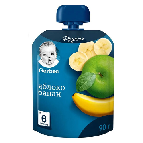 

Пюре GERBER фруктовое, Яблоко и банан, с 6 месяцев, 90 г [12367251], Яблоко и банан