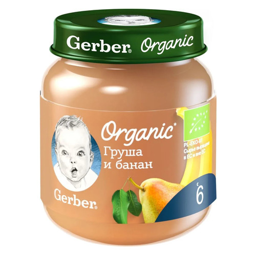 

Пюре GERBER Organic, фруктовое, Груша и банан, с 6 месяцев, 125 г [12386143], Груша и банан