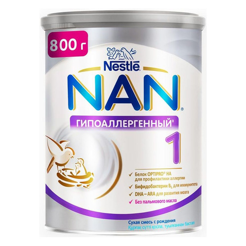 

Молочная смесь NAN Optipro Гипоаллергенный, 1 ступень, для профилактики аллергии, с 0 месяцев, 800 г [12430242], Гипоаллергенный
