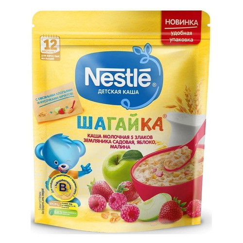 

Каша NESTLE молочная, мультизлаковая, Шагайка, Земляника, яблоко, малина, с 12 месяцев, 200 г [12424639], Шагайка