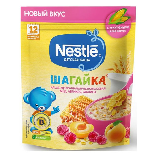 

Каша NESTLE молочная, мультизлаковая, Шагайка, абрикос, малина, мед, с 12 месяцев, 220 г [12393541], Шагайка