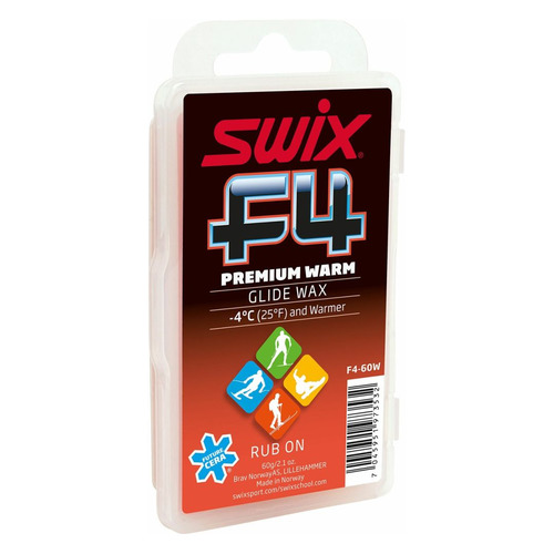 

Мазь Swix F4-60W Premium Warm скольжен. для лыж/сноуб. темп.:-4 и теплее тверд. 60гр красный (F4-60W, F4-60W Premium Warm