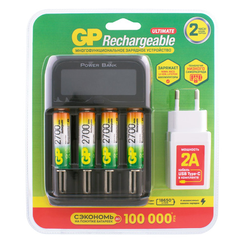 фото Aa аккумулятор + зарядное устройство gp powerbank 270aahcmhspba-2cr4, 4 шт. 2700мaч