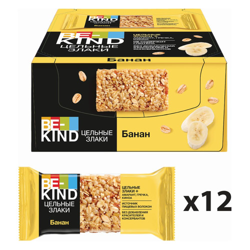 фото Набор батончиков протеин. be-kind wholegrain бат. 12х30гр бан. (упак.:12шт) (cn94g)