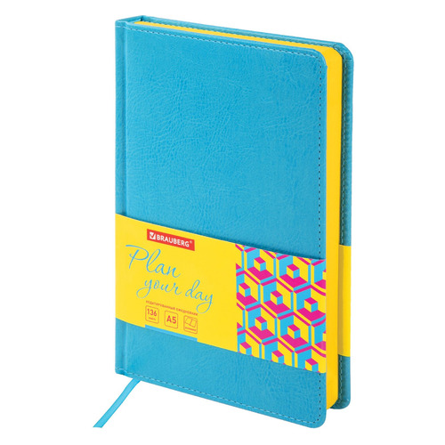

Ежедневник BRAUBERG Rainbow, недатированный, A5, 272стр., 136лист., в линейку, белые страницы, бирюзовый, Rainbow