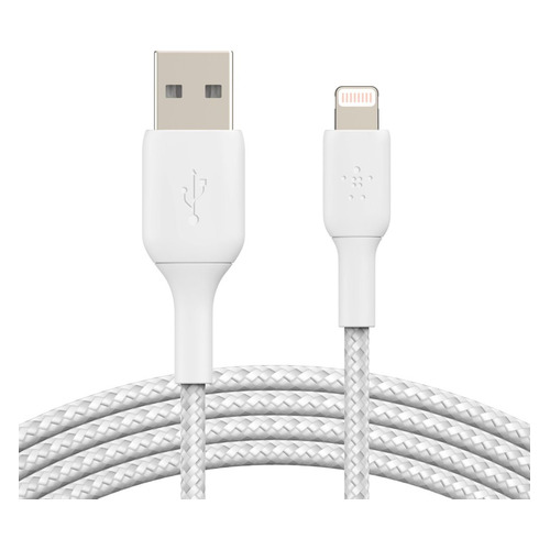 фото Кабель belkin caa002bt2mwh, lightning (m) - usb (m), 2м, в оплетке, белый