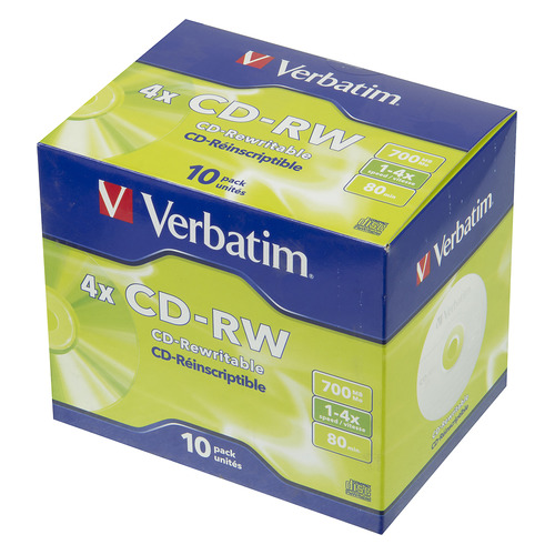 

Оптический диск CD-RW VERBATIM 700МБ 4x, 10шт., jewel case [43123], Нет