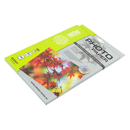 

Фотобумага Cactus CS-GA418050, A4, 180г/м2, 50л, для струйной печати, белый, покрытие глянцевое, CS-GA418050