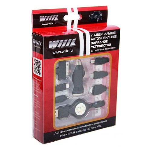 

Комплект зарядного устройства WIIIX CS008, USB, набор разъемов, 1A, черный, CS008