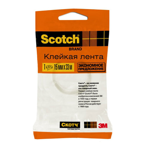 

Упаковка клейкой ленты 3M Scotch Эконом 500-1533, 15мм, 33м, 7100204217 36 шт./кор., Scotch Эконом 500-1533