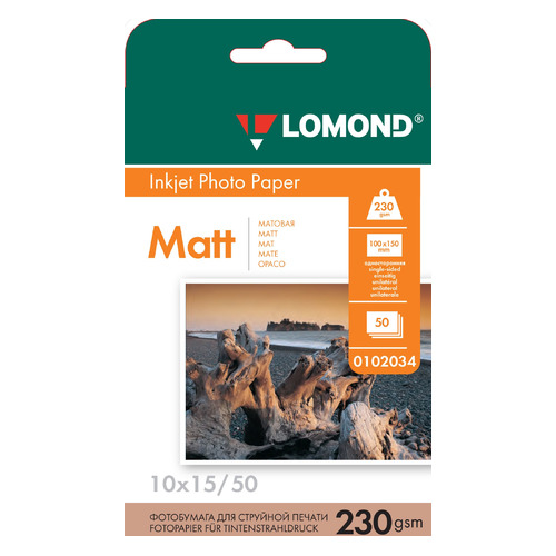 

Фотобумага Lomond 0102034 10x15/230г/м2/50л./белый матовое для струйной печати