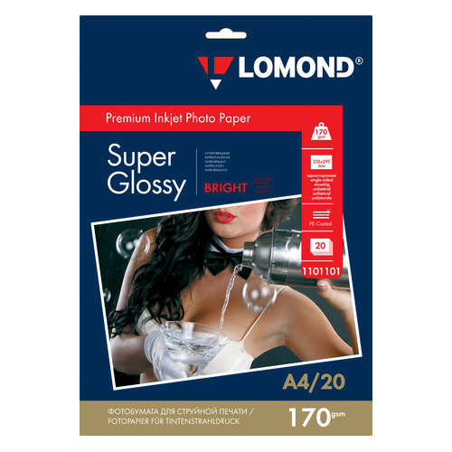 

Фотобумага Lomond 1101101 A4/170г/м2/20л./белый высокоглянцевое для струйной печати