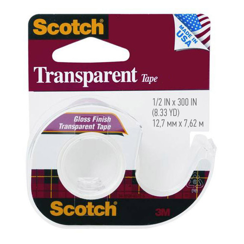 фото Клейкая лента канцелярская 3m scotch transparent 7100010900 прозрачная шир.12.7мм дл.7.6м на мини-ди 12 шт./кор.