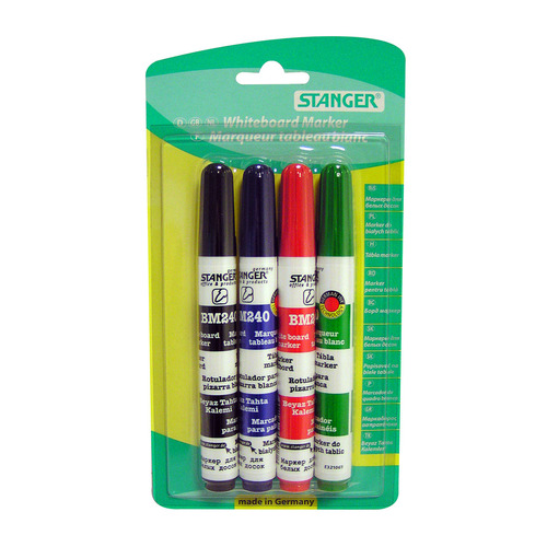 фото Набор маркеров для досок stanger bm240, 4 цвет., 1-3 мм, круглый пишущий наконечник [321002]