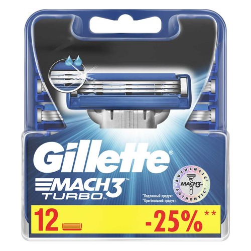 фото Сменные кассеты для бритья gillette mach3 turbo, 12 шт. [80226393]