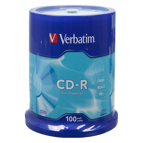 

Оптический диск CD-R VERBATIM 700МБ 52x, 100шт., cake box [43411], Нет