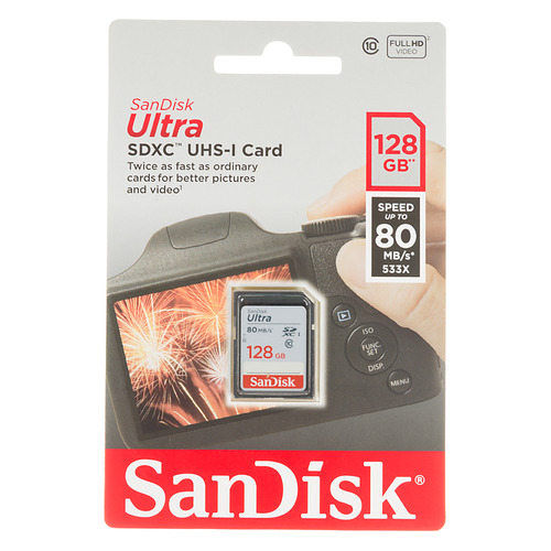 фото Карта памяти sdxc uhs-i sandisk ultra 80 128 гб, 80 мб/с, class 10, sdsdunc-128g-gn6in, 1 шт.