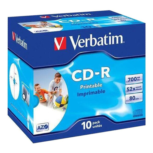 

Оптический диск CD-R VERBATIM 700Мб 52x, 10шт., jewel case, printable [43325], Нет