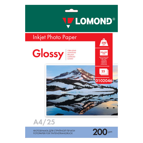 

Фотобумага Lomond 0102046 A4/200г/м2/25л./белый глянцевое для струйной печати