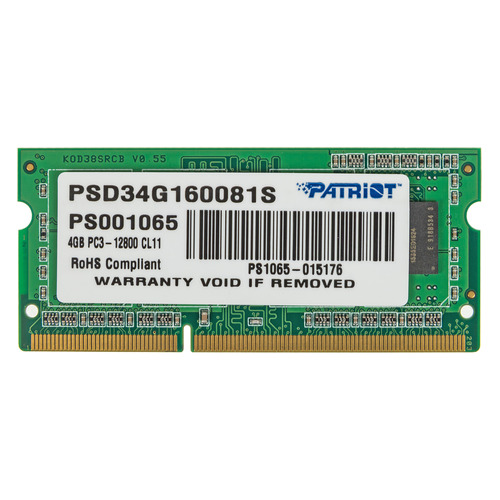 фото Модуль памяти patriot psd34g160081s ddr3 - 4гб 1600, so-dimm, ret