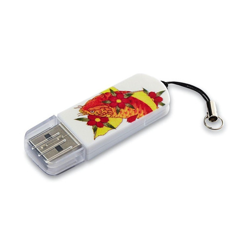 фото Флешка usb verbatim mini tattoo koi 32гб, usb2.0, белый и рисунок [49897]