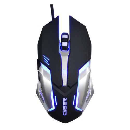 

Мышь OKLICK 855G CYBER, игровая, оптическая, проводная, USB, черный и серебристый [gm-08m]
