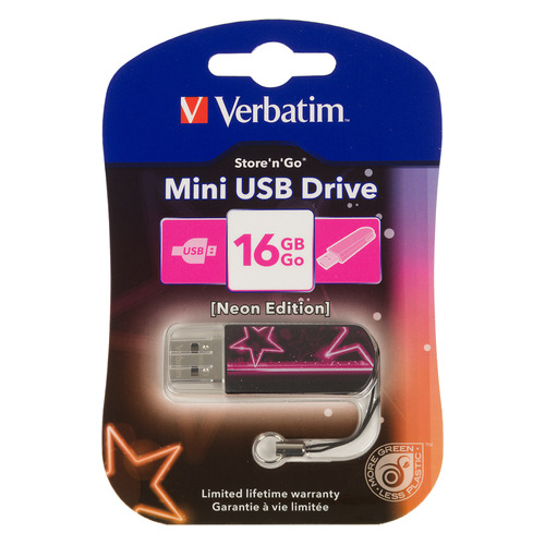 

Флешка USB VERBATIM Mini Neon Edition 16Гб, USB2.0, розовый и рисунок [49396]
