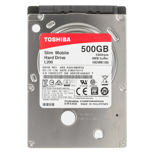 

Жесткий диск Toshiba L200 Slim HDWK105UZSVA, 500ГБ, HDD, SATA III, 2.5", HDWK105UZSVA