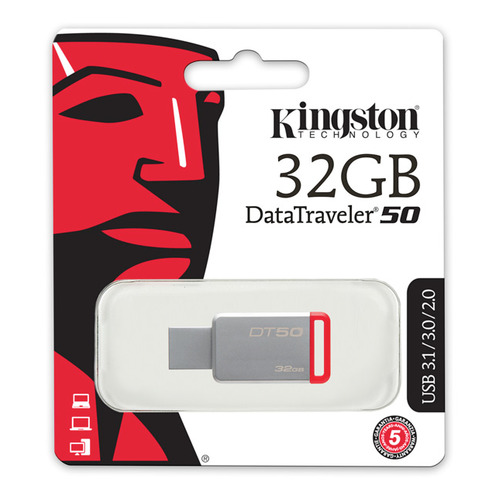 фото Флешка usb kingston datatraveler 50 32гб, usb3.0, красный [dt50/32gb]