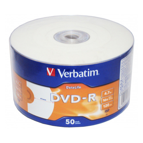 

Оптический диск DVD-R VERBATIM 4.7ГБ 16x, 50шт., bulk, printable [43793], Нет