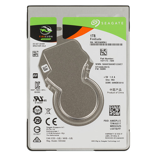 фото Жесткий диск seagate firecuda st1000lx015, 1тб, гибридный hdd/ssd, sata iii, 2.5"