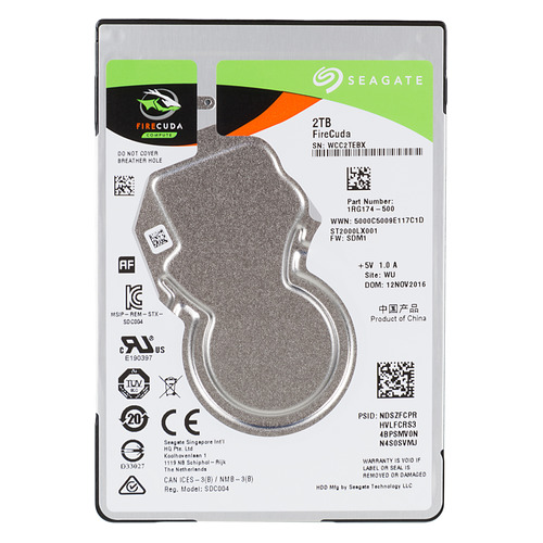 

Жесткий диск SEAGATE Firecuda ST2000LX001, 2Тб, гибридный HDD/SSD, SATA III, 2.5"