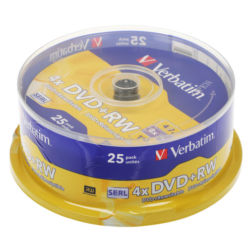

Оптический диск DVD+RW VERBATIM 4.7ГБ 4x, 25шт., cake box [43489], Нет