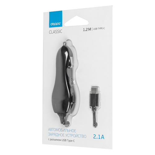 

Автомобильное зарядное устройство DEPPA USB type-C, 2.1A, черный