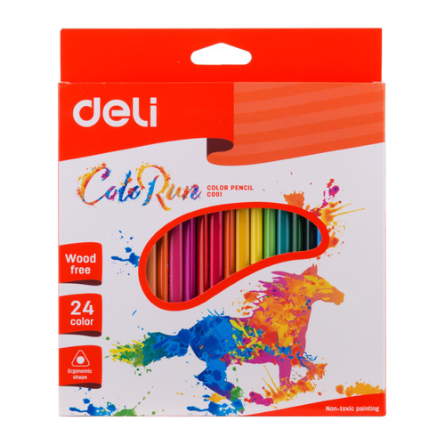 фото Карандаши цветные deli colorun ec00120 трехгран. пластик 24цв. коробка/европод. 24 шт./кор.