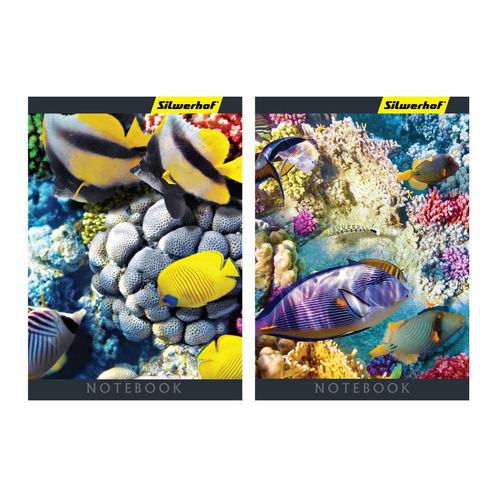

Блокнот Silwerhof 731177-17 40л. клет. А7 Подводный мир 2диз. мел.карт. скрепка 10 шт./кор.